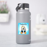 Adorable Hand drawn Penguin with Snowballs<br><div class="desc">A cute funny hand drawn cartoon penguin with snowballs and snowflakes background.  Personalised name stickers.</div>