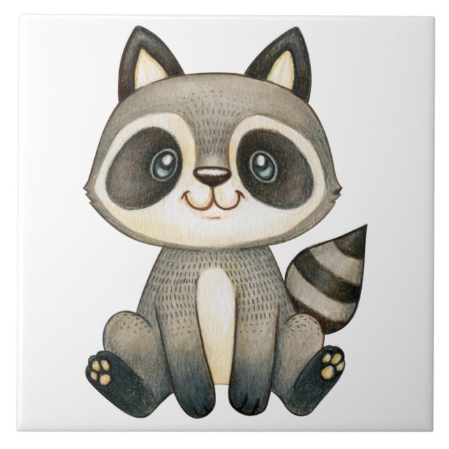 Adorable Hand-Drawn Racoon Illustration Tile (Front)