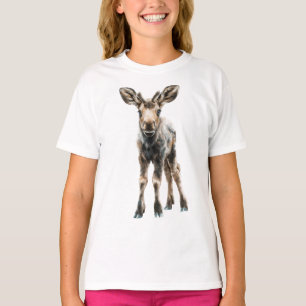 Adorable Hand Painted Little Moose Calf Kids T-Shirt