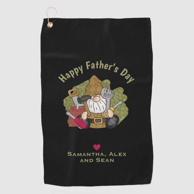 Adorable Handyman & Carpenter Garden Gnome Golf Towel (Front)
