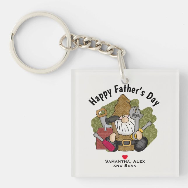Adorable Handyman & Carpenter Garden Gnome Key Ring (Front)
