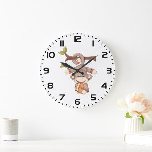 Adorable Hanging Monkey with Football Large Clock