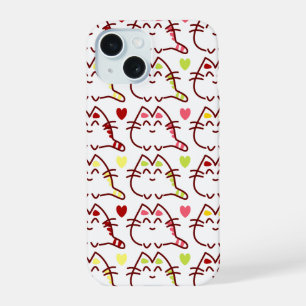 Adorable Happy Bubble Cats Pattern iPhone 15 Case