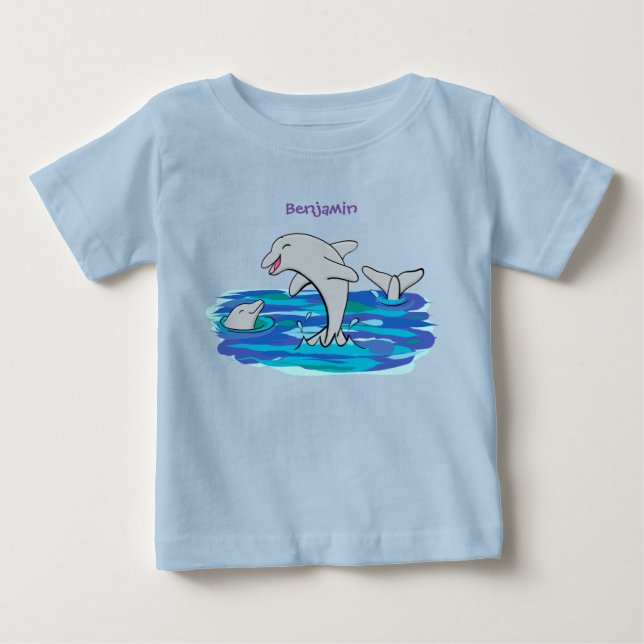 Adorable happy dolphins cartoon illustration baby T-Shirt (Front)