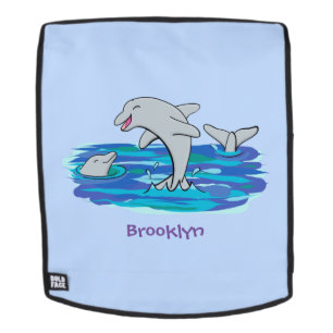 Adorable happy dolphins cartoon illustration backpack