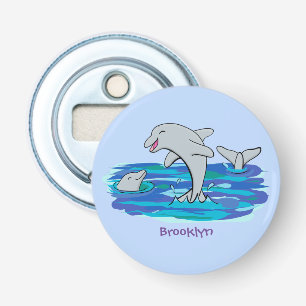 Adorable happy dolphins cartoon illustration bottle opener