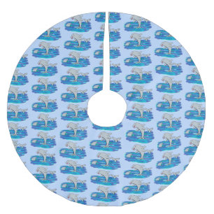 Adorable happy dolphins cartoon illustration brushed polyester tree skirt