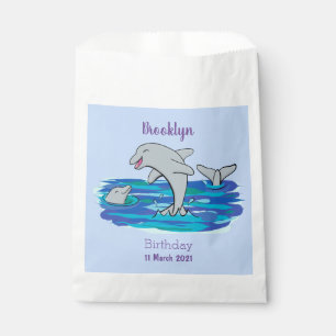 Adorable happy dolphins cartoon illustration favour bags