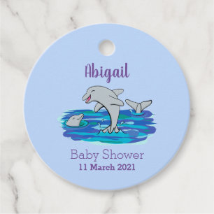 Adorable happy dolphins cartoon illustration  favour tags