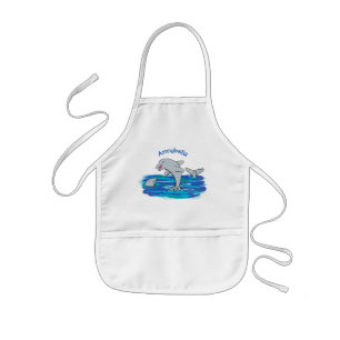 Adorable happy dolphins cartoon illustration kids apron