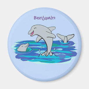 Adorable happy dolphins cartoon illustration magnet