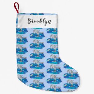 Adorable happy dolphins cartoon illustration small christmas stocking