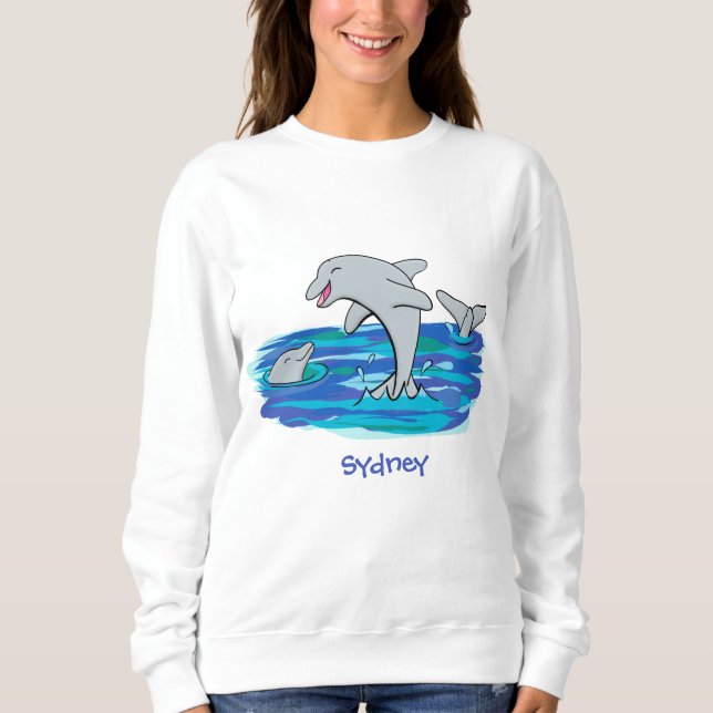 Adorable happy dolphins cartoon illustration sweatshirt (Front)