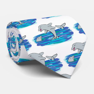 Adorable happy dolphins cartoon illustration tie