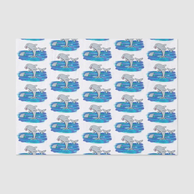 Adorable happy dolphins cartoon illustration tissue paper (Front)