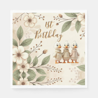 Adorable Happy First Birthday Napkin