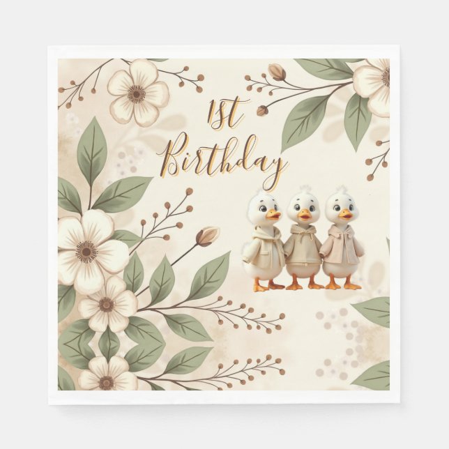 Adorable Happy First Birthday Napkin (Front)