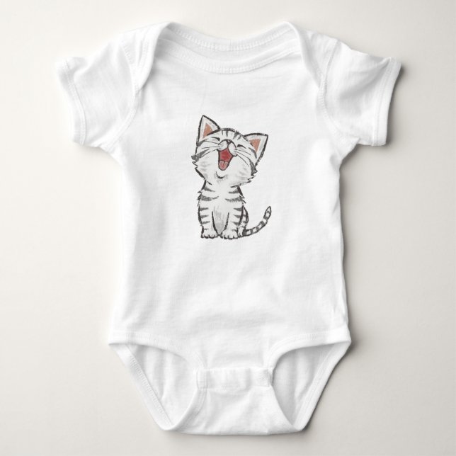 Adorable Happy Meowing Grey (Grey) Kitten  Baby Bodysuit (Front)