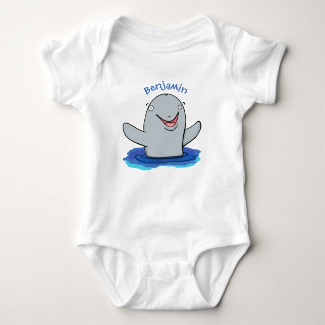 Adorable happy porpoise cartoon illustration baby bodysuit (Front)