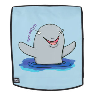 Adorable happy porpoise cartoon illustration backpack