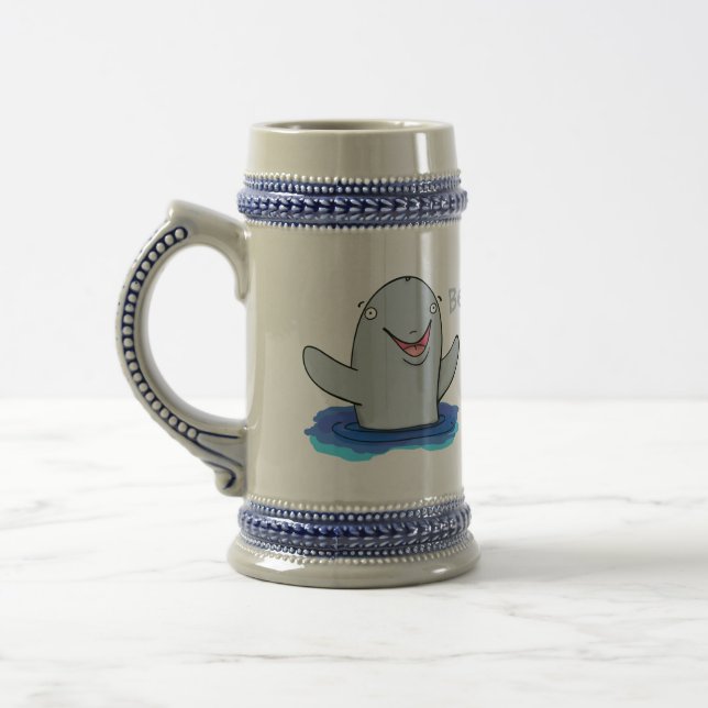 Adorable happy porpoise cartoon illustration beer stein (Left)