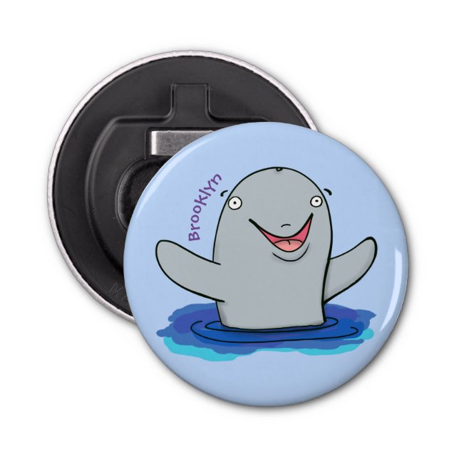 Adorable happy porpoise cartoon illustration bottle opener (Front)