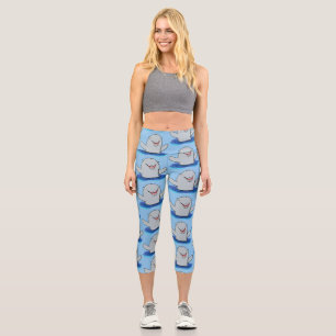 Adorable happy porpoise cartoon illustration capri leggings