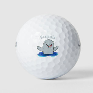 Adorable happy porpoise cartoon illustration golf balls