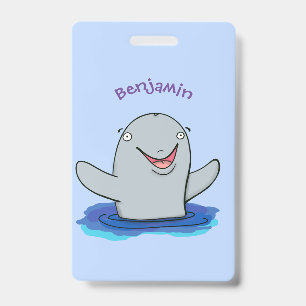 Adorable happy porpoise cartoon illustration ID badge