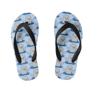 Adorable happy porpoise cartoon illustration kid's jandals