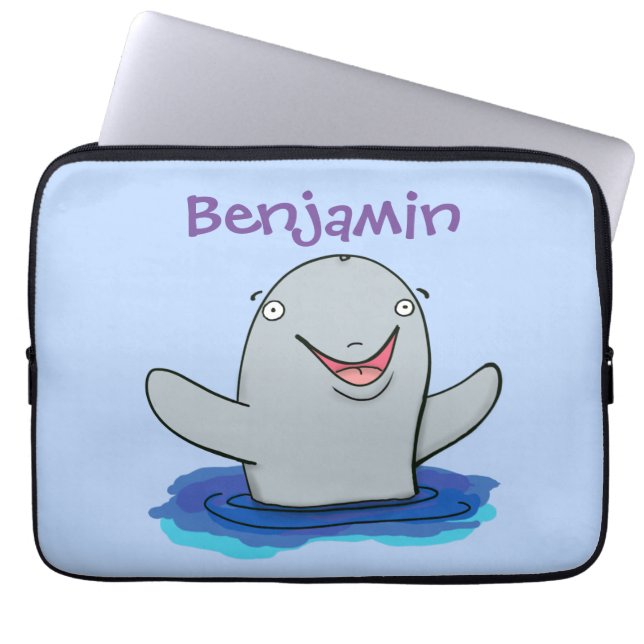 Adorable happy porpoise cartoon illustration laptop sleeve (Front)