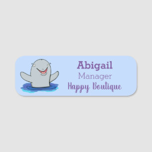 Adorable happy porpoise cartoon illustration name tag