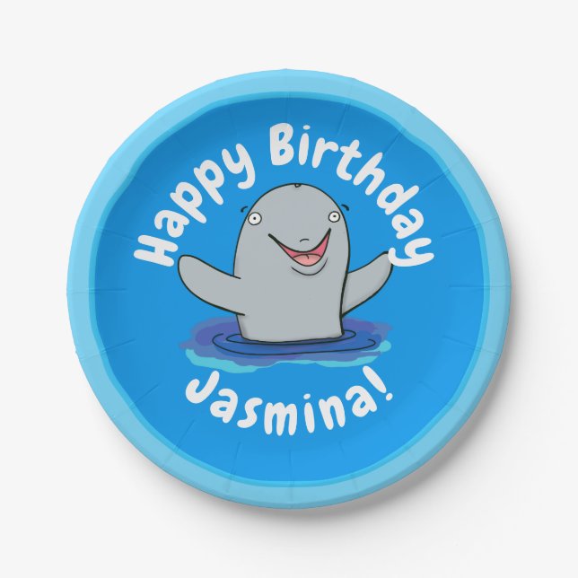 Adorable happy porpoise cartoon illustration paper plate (Front)