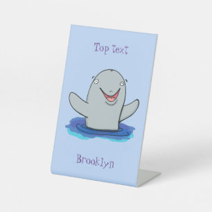 Adorable happy porpoise cartoon illustration pedestal sign