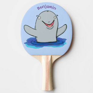 Adorable happy porpoise cartoon illustration ping pong paddle