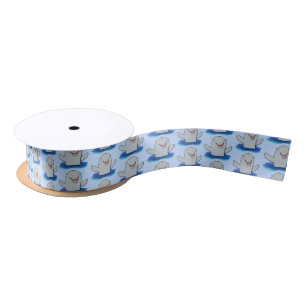 Adorable happy porpoise cartoon illustration satin ribbon