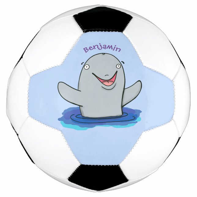 Adorable happy porpoise cartoon illustration soccer ball (Front)