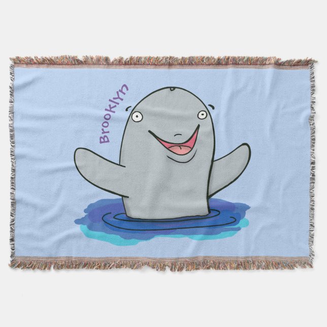Adorable happy porpoise cartoon illustration  throw blanket (Front)