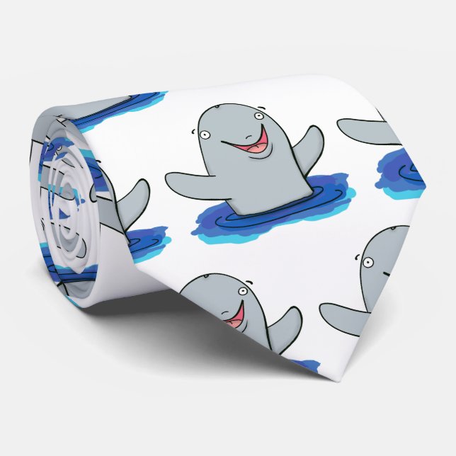 Adorable happy porpoise cartoon illustration tie (Rolled)