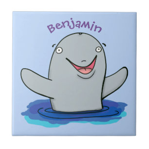 Adorable happy porpoise cartoon illustration tile