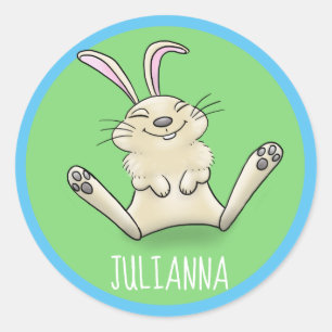 Adorable happy smiling baby bunny rabbit cartoon classic round sticker