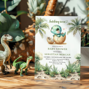 Adorable Hatching Soon Baby Dinosaur Invite Card