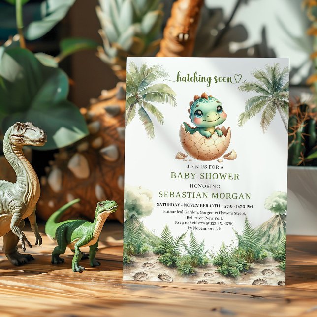 Adorable hatching soon baby shower invite editable (Cute Hatching Soon Dinosaur Baby Shower Invitation)