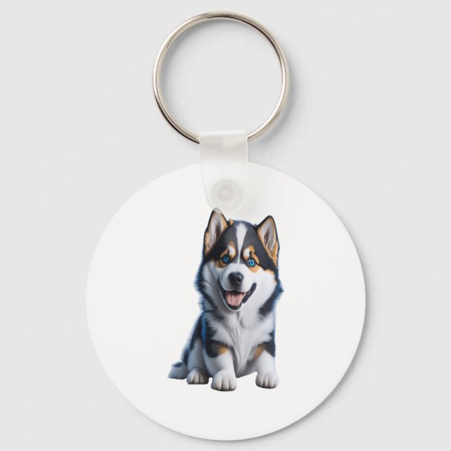 Adorable HD Alaskan Malamute Puppy Portrait - Embr Key Ring (Front)