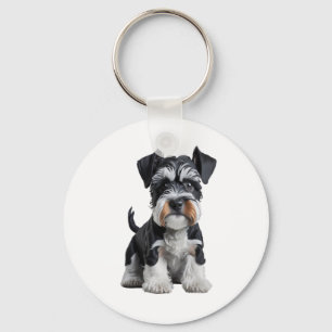 Adorable HD Miniature Schnauzer Puppy Portrait - E Key Ring