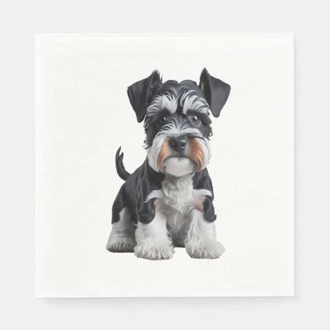 Adorable HD Miniature Schnauzer Puppy Portrait - E Napkin (Front)