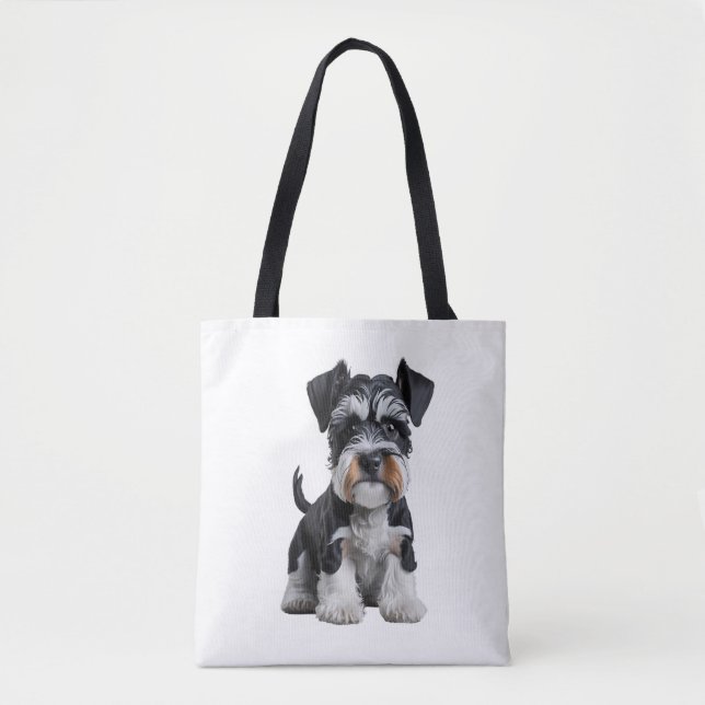 Adorable HD Miniature Schnauzer Puppy Portrait - E Tote Bag (Front)