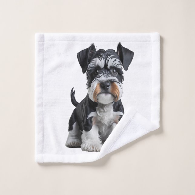 Adorable HD Miniature Schnauzer Puppy Portrait - E Wash Cloth (Wash Cloth)