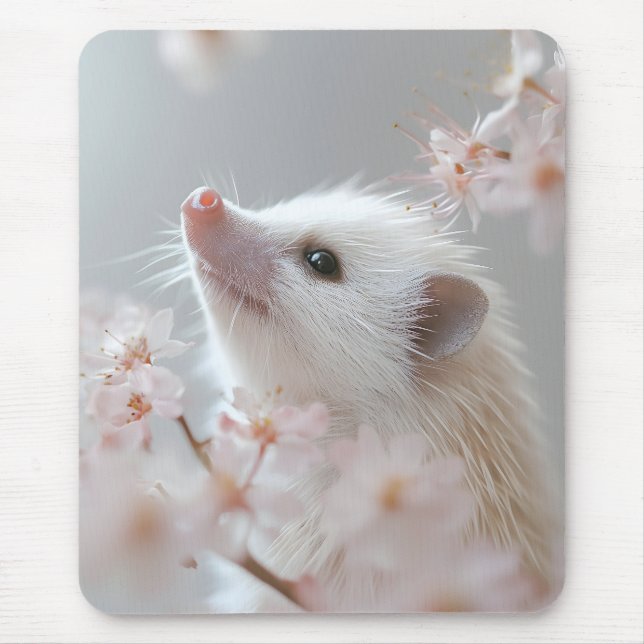 Adorable Hedgehog Among Spring Blossoms  Mouse Pad (Front)