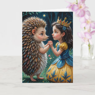 Adorable Hedgehog and Princess Child Fairytale Card